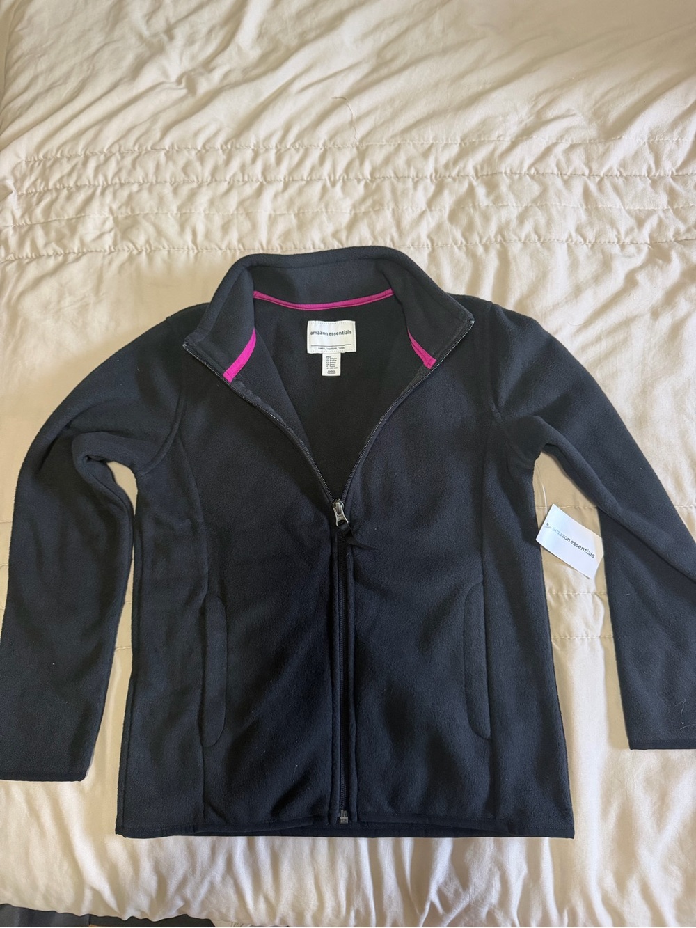 Amazon Essentials Black Kids Fleece Jacket with Pink Trim